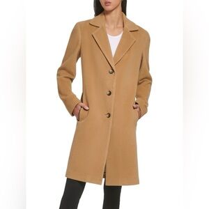 DKNY Classic WOMEN'S SINGLE BREASTED WOOL BLEND COAT IN CAMEL SIZE 10